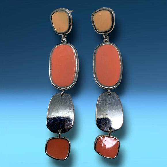 Vintage Y2K Peach Tones Enamel Dangle Earrings Pierced Matisse Artsy Eclectic - Picture 1 of 6